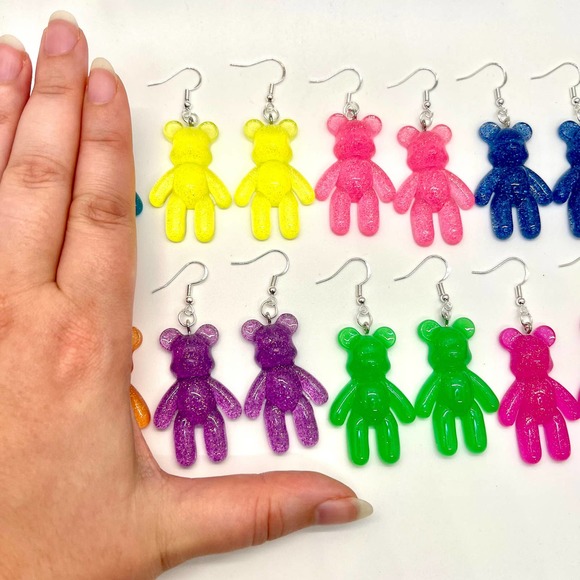 Large Gummy Bear Earrings - Statement Earrings - Novelty Earrings - Teddy Bears - Picture 5 of 10